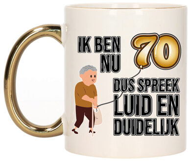 Bellatio Decorations Verjaardag cadeau mok 70 jaar - luid en duidelijk - goud - 300 ml - Keramiek Goudkleurig