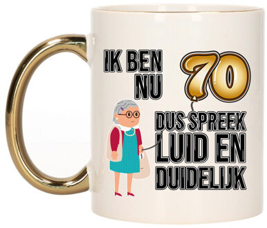 Bellatio Decorations Verjaardag cadeau mok 70 jaar - luid en duidelijk oma - goud - 300 ml - Keramiek Goudkleurig
