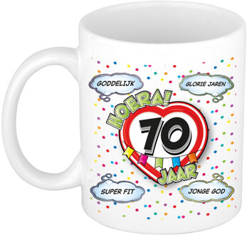 Bellatio Decorations Verjaardag cadeau mok 70 jaar - wit - glorie jaren - 300 ml - keramiek Multi