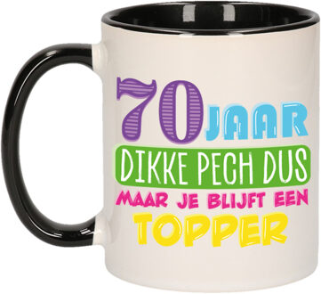 Bellatio Decorations Verjaardag cadeau mok 70 jaar - zwart - dikke pech dus - 300 ml - Keramiek