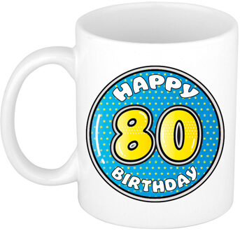 Bellatio Decorations Verjaardag cadeau mok - 80 jaar - blauw - 300 ml - keramiek - feest mokken