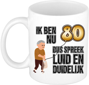 Bellatio Decorations Verjaardag cadeau mok 80 jaar - luid en duidelijk - bruin - 300 ml - Keramiek