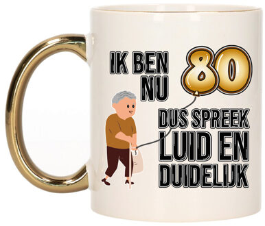 Bellatio Decorations Verjaardag cadeau mok 80 jaar - luid en duidelijk - goud - 300 ml - Keramiek
