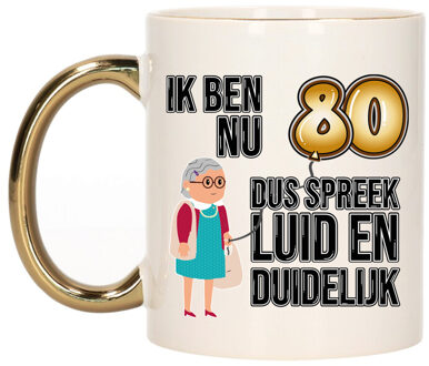 Bellatio Decorations Verjaardag cadeau mok 80 jaar - luid en duidelijk oma - goud - 300 ml - Keramiek