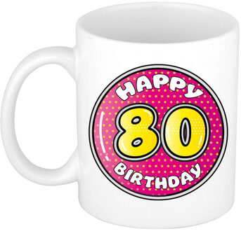 Bellatio Decorations Verjaardag cadeau mok - 80 jaar - roze - 300 ml - keramiek - feest mokken