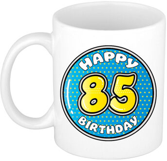 Bellatio Decorations Verjaardag cadeau mok - 85 jaar - blauw - 300 ml - keramiek - feest mokken