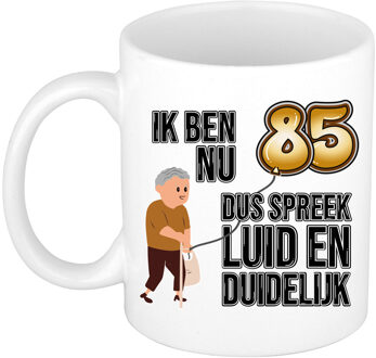Bellatio Decorations Verjaardag cadeau mok 85 jaar - luid en duidelijk - bruin - 300 ml - Keramiek