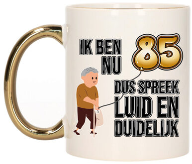 Bellatio Decorations Verjaardag cadeau mok 85 jaar - luid en duidelijk - goud - 300 ml - Keramiek Goudkleurig