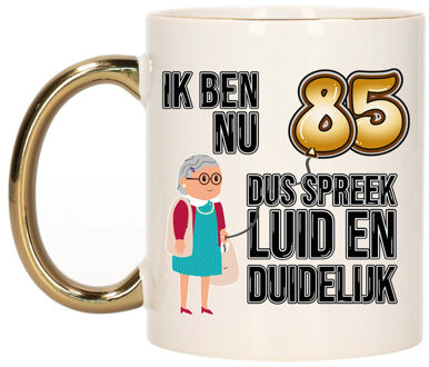 Bellatio Decorations Verjaardag cadeau mok 85 jaar - luid en duidelijk oma - goud - 300 ml - Keramiek Goudkleurig