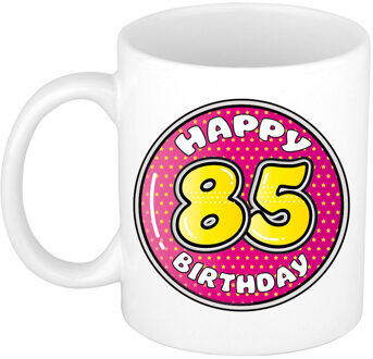 Bellatio Decorations Verjaardag cadeau mok - 85 jaar - roze - 300 ml - keramiek