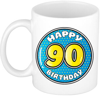 Bellatio Decorations Verjaardag cadeau mok - 90 jaar - blauw - 300 ml - keramiek - feest mokken