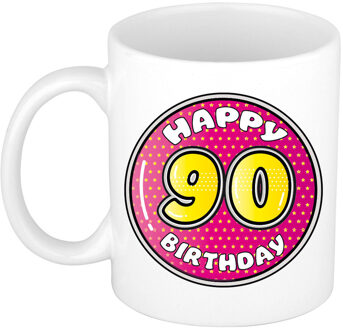 Bellatio Decorations Verjaardag cadeau mok - 90 jaar - roze - 300 ml - keramiek - feest mokken