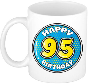 Bellatio Decorations Verjaardag cadeau mok - 95 jaar - blauw - 300 ml - keramiek - feest mokken