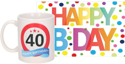 Bellatio Decorations Verjaardag cadeau mok/beker 40 jaar print 300 ml + A5-size wenskaart Happy Birthday