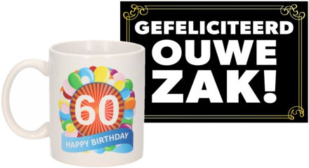 Bellatio Decorations Verjaardag cadeau mok/beker 60 jaar print 300 ml + A5-size wenskaart ouwe zak