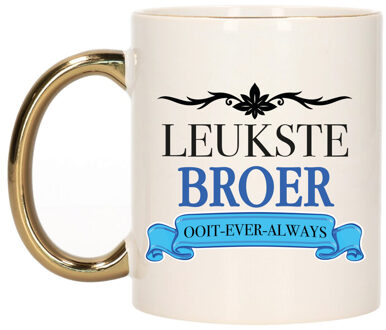 Bellatio Decorations Verjaardag cadeau mok - blauw - leukste broer ooit - gouden handvat - 300 ml - keramiek
