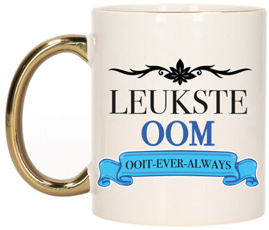 Bellatio Decorations Verjaardag cadeau mok - blauw - leukste oom ooit - gouden handvat - 300 ml - keramiek