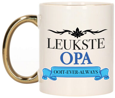 Bellatio Decorations Verjaardag cadeau mok - blauw - leukste opa ooit - gouden handvat - 300 ml - keramiek Champagne