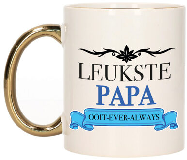 Bellatio Decorations Verjaardag cadeau mok - blauwe - leukste papa ooit - gouden handvat - 300 ml - Vaderdag