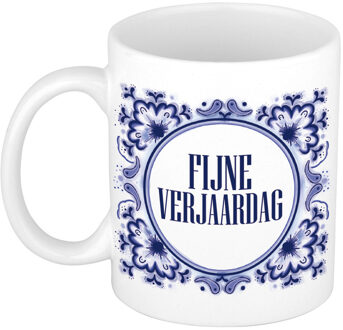 Bellatio Decorations Verjaardag cadeau mok - Delfts Blauw - fijne verjaardag - 300 ml - keramiek