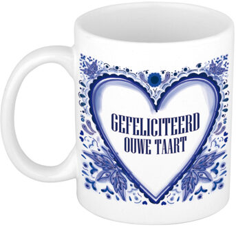 Bellatio Decorations Verjaardag cadeau mok - Delfts Blauw - gefeliciteerd - 300 ml - keramiek