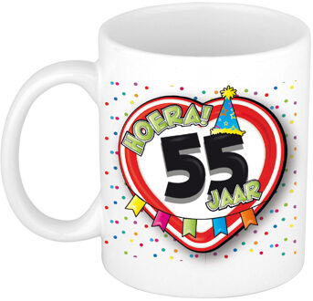 Bellatio Decorations Verjaardag cadeau mok leeftijd 55 jaar - hartje verkeersbord - multi - keramiek - 300 ml