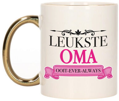 Bellatio Decorations Verjaardag cadeau mok - roze - leukste oma ooit - gouden handvat - 300 ml - keramiek Goudkleurig
