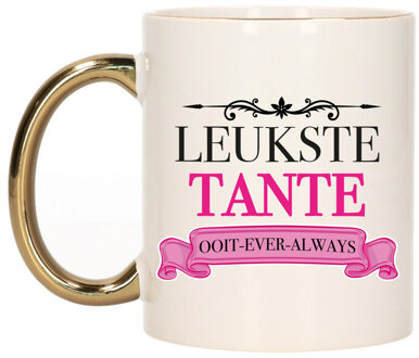 Bellatio Decorations Verjaardag cadeau mok - roze - leukste tante ooit - gouden handvat - 300 ml - keramiek