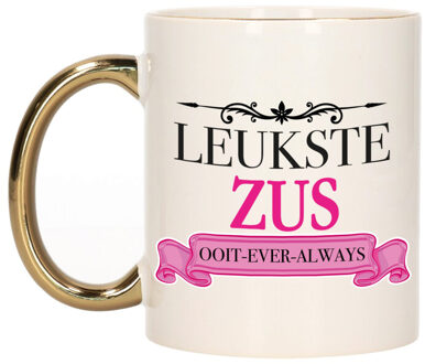 Bellatio Decorations Verjaardag cadeau mok - roze - leukste zus ooit - gouden handvat - 300 ml - keramiek