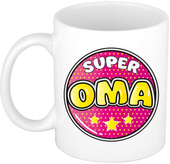 Bellatio Decorations Verjaardag cadeau mok super oma - button - roze - 300 ml - keramiek - oma/oma dag - feest mokken