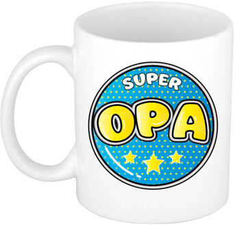 Bellatio Decorations Verjaardag cadeau mok - super opa - button - blauw - 300 ml - keramiek - opa/oma dag