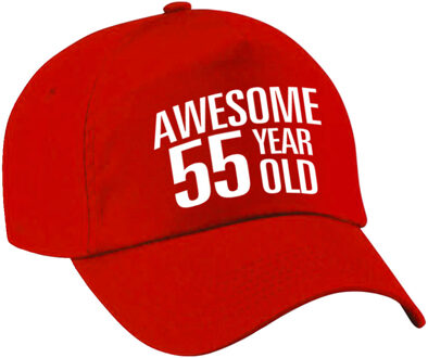 Bellatio Decorations Verjaardag cadeau petje - Awesome 55 year old - 55 jaar - rood - volwassenen - baseball cap
