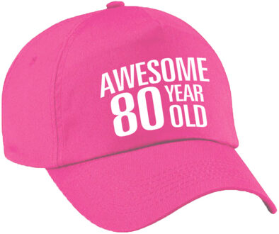 Bellatio Decorations Verjaardag cadeau petje - Awesome 80 year old - 80 jaar - roze - volwassenen - baseball cap