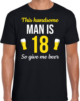 Bellatio Decorations Verjaardag cadeau t-shirt 18 jaar - this handsome man is 18 give beer zwart voor heren 2XL