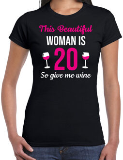 Bellatio Decorations Verjaardag cadeau t-shirt 20 jaar - this beautiful woman is 20 give wine zwart voor dames XS