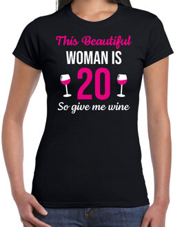 Bellatio Decorations Verjaardag cadeau t-shirt 20 jaar - this beautiful woman is 20 give wine zwart voor dames