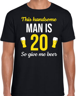 Bellatio Decorations Verjaardag cadeau t-shirt 20 jaar - this handsome man is 20 give beer zwart voor heren 2XL