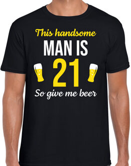 Bellatio Decorations Verjaardag cadeau t-shirt 21 jaar - this handsome man is 21 give beer zwart voor heren 2XL