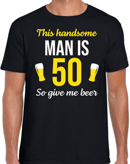 Bellatio Decorations Verjaardag cadeau t-shirt 50 jaar - this handsome man is 50 give beer zwart voor heren 2XL