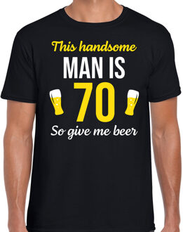 Bellatio Decorations Verjaardag cadeau t-shirt 70 jaar - this handsome man is 70 give beer zwart voor heren 2XL