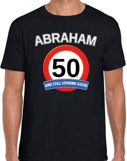 Bellatio Decorations Verjaardag cadeau t-shirt verkeersbord 50 jaar Abraham zwart voor heren M