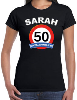 Bellatio Decorations Verjaardag cadeau t-shirt verkeersbord 50 jaar Sarah zwart voor dames
