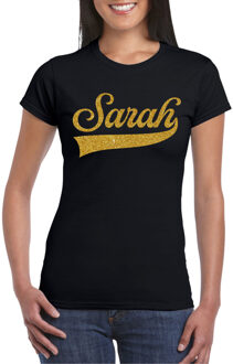 Bellatio Decorations Verjaardag cadeau T-shirt voor dames - Sarah - zwart - glitter goud - 50 jaar Goudkleurig