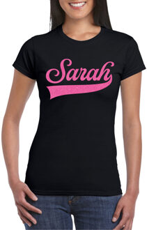 Bellatio Decorations Verjaardag cadeau T-shirt voor dames - Sarah - zwart - glitter roze - 50 jaar 2XL