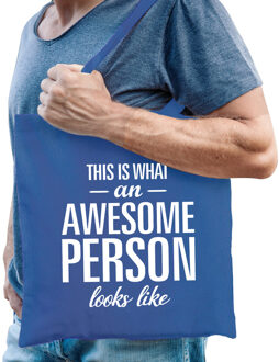 Bellatio Decorations Verjaardag cadeau tas - blauw - katoen - 42 x 38 cm - fun tekst vriendschap