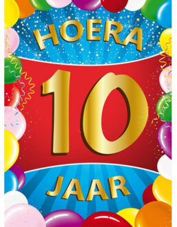 Bellatio Decorations Verjaardag deurposter - 10 jaar - multi - 59 x 84 cm - leeftijd feestartikelen
