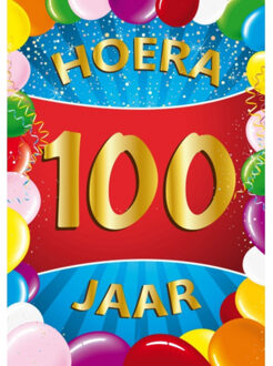 Bellatio Decorations Verjaardag deurposter - 100 jaar - multi - 59 x 84 cm - leeftijd feestartikelen