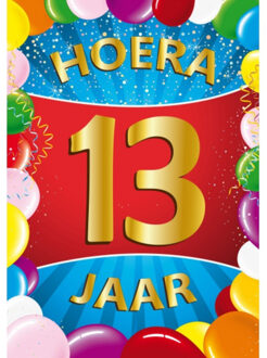 Bellatio Decorations Verjaardag deurposter - 13 jaar - multi - 59 x 84 cm - leeftijd feestartikelen