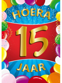 Bellatio Decorations Verjaardag deurposter - 15 jaar - multi - 59 x 84 cm - leeftijd feestartikelen