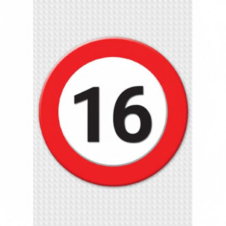 Bellatio Decorations Verjaardag deurposter - 16 jaar - stopbord - 59 x 84 cm - leeftijd feestartikelen